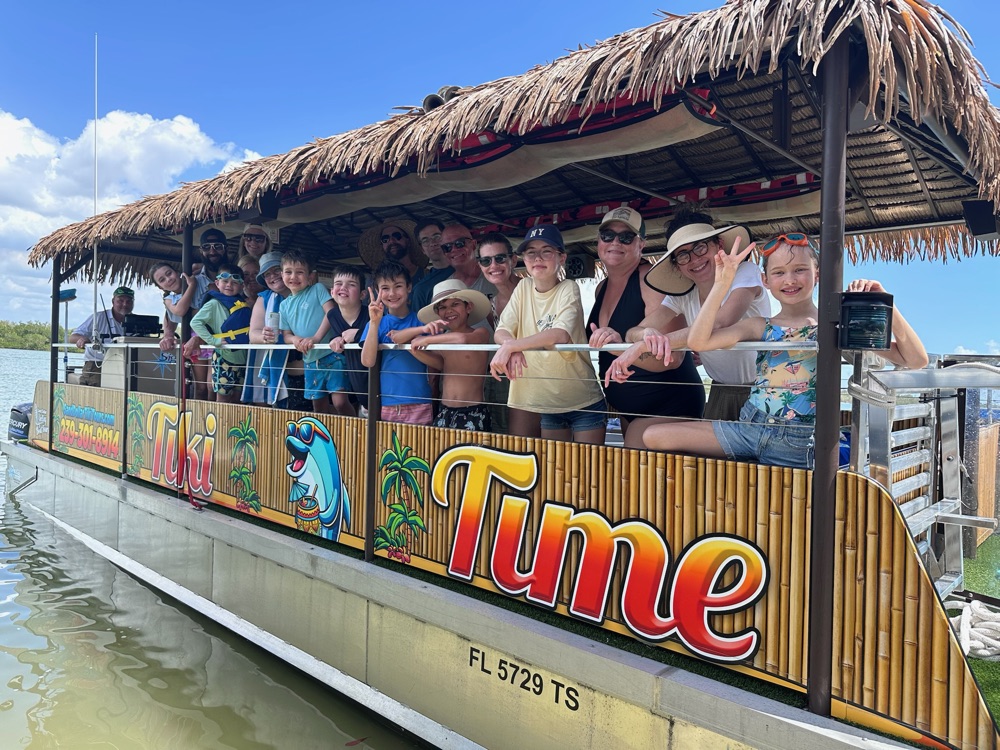 A large family group aboard the Sand Dollar Tiki Time boat, Marco Island, Florida